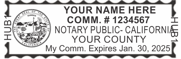 California Notary Stamp, Self Inking Trodat Printy 4913, Sample Impression Image, Rectangular, 2.3x0.81 Inches